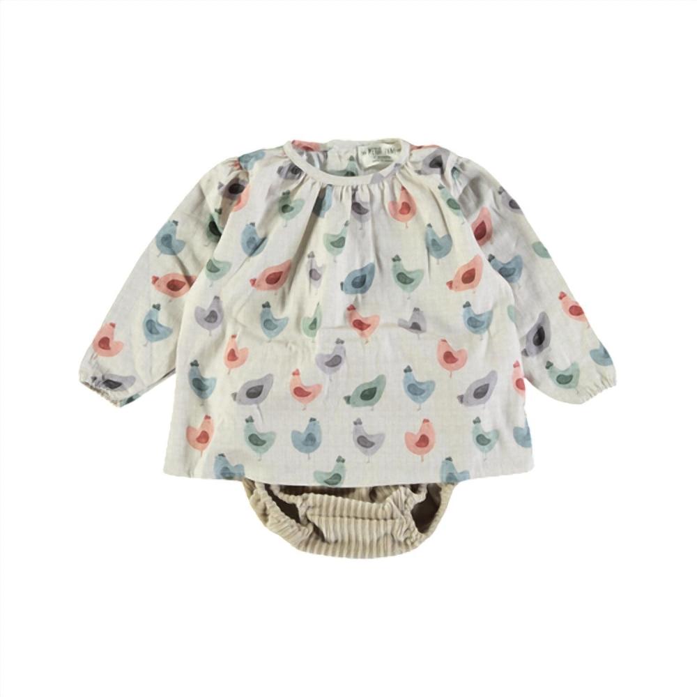 NEW PETIT INDI baby dress with coulette in white multi